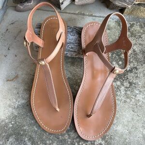 Coach Leila Sandal Beechwood Brown Leather Thong Sandals Sz-9.5. U.